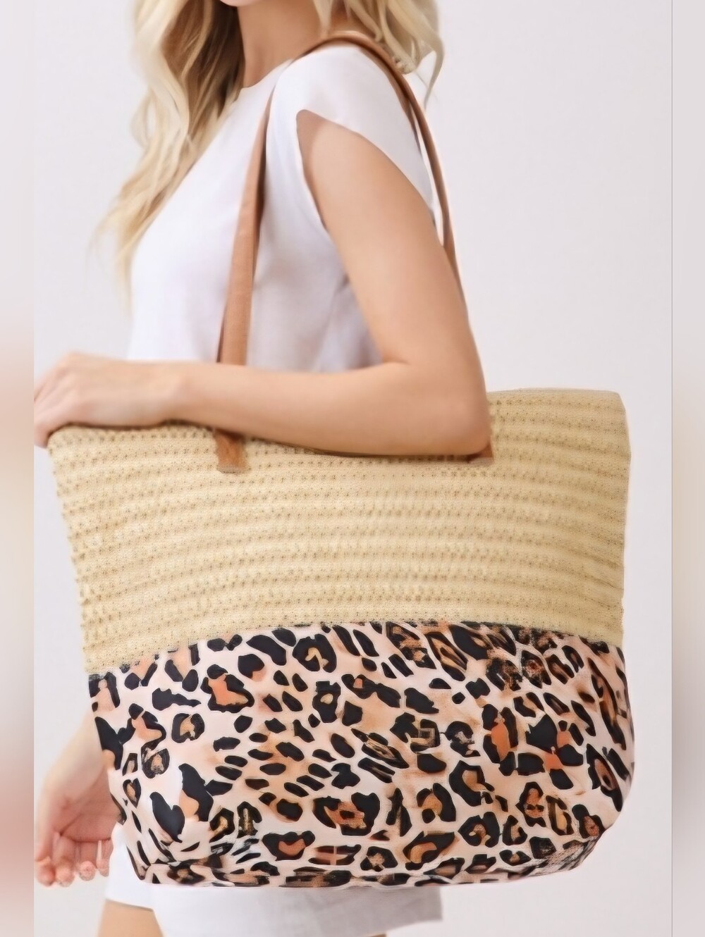 NWT Leopard Print Straw Tote Bag - Picture 6 of 6